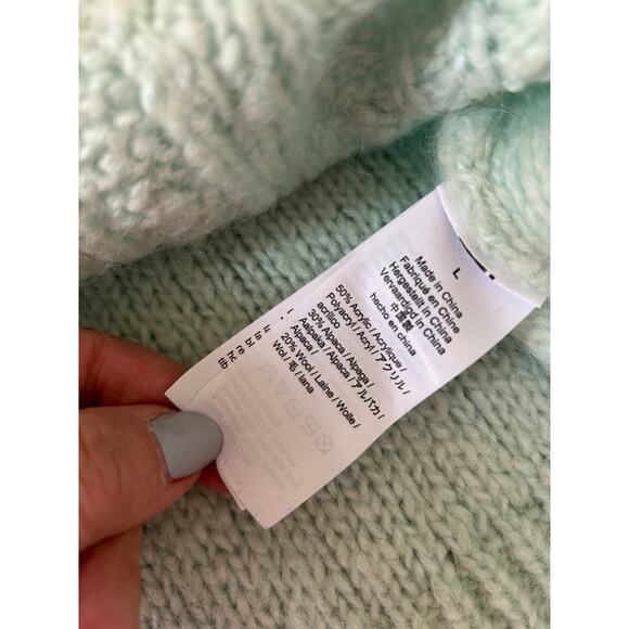 J. Crew Pointelle Sweater Light Mint Green Alpaca Popcorn Flowers Chunky Sz L - Picture 3 of 9